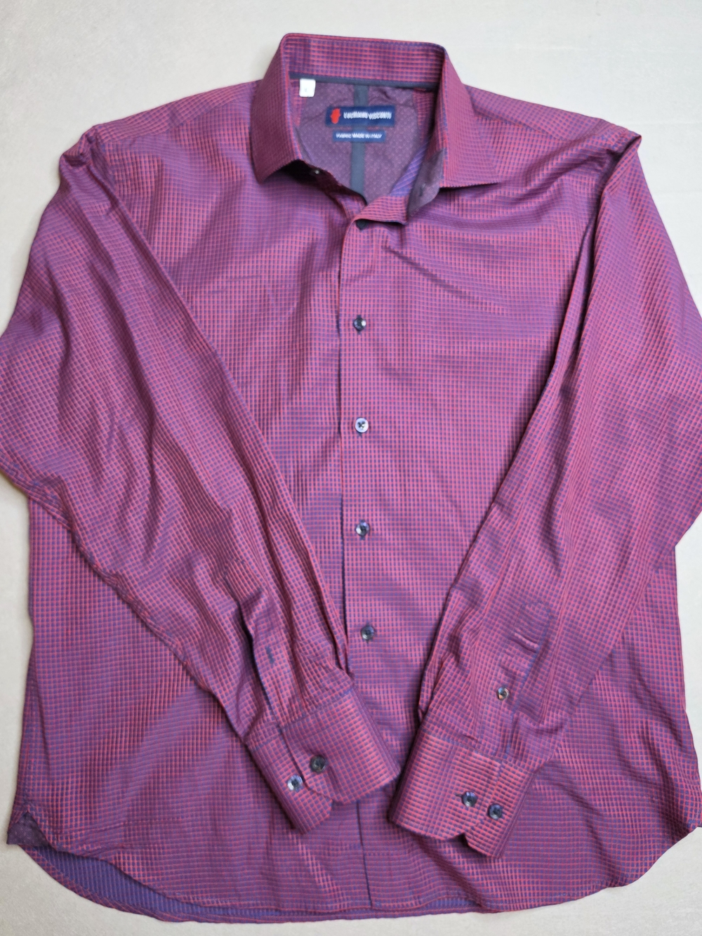 Luciano Visconti Men's Red & Blue Micro-Check Dress Shirt Large - Picture 2 of 5